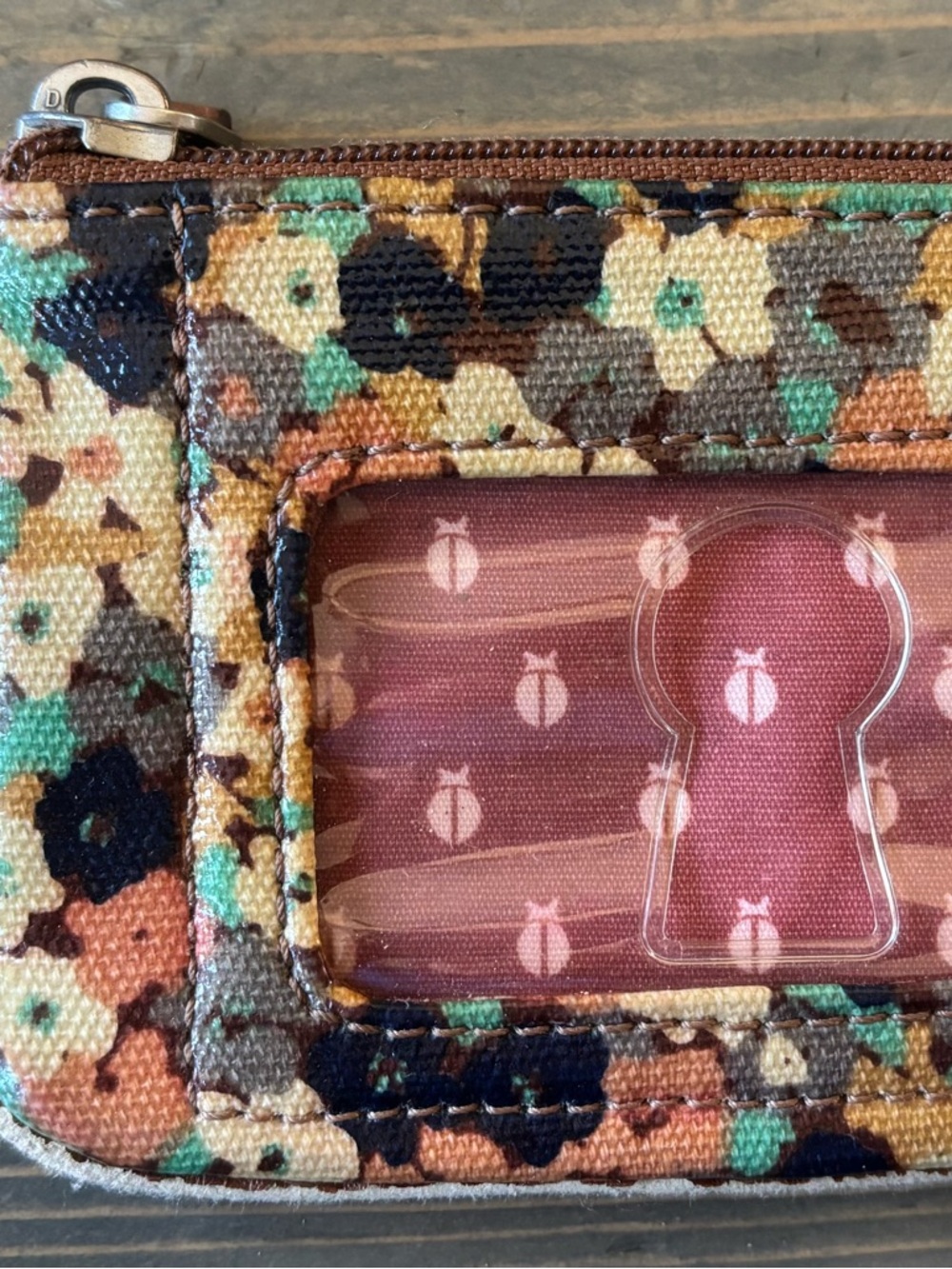 Fossil Floral Canvas Coin Pouch in Brown, Green & Peach - Picture 2 of 10